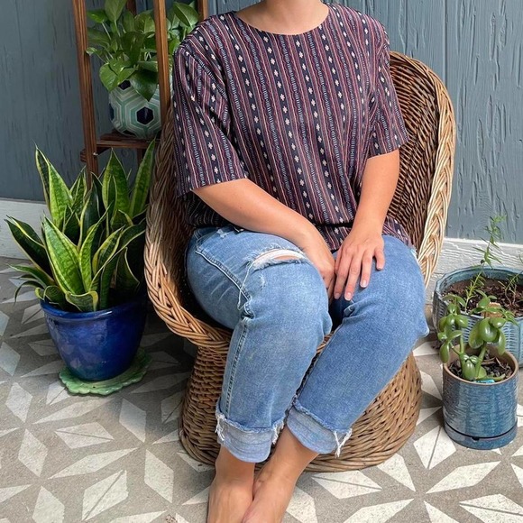 Striped Short Sleeve Blouse Notations Size 14W - Picture 1 of 4